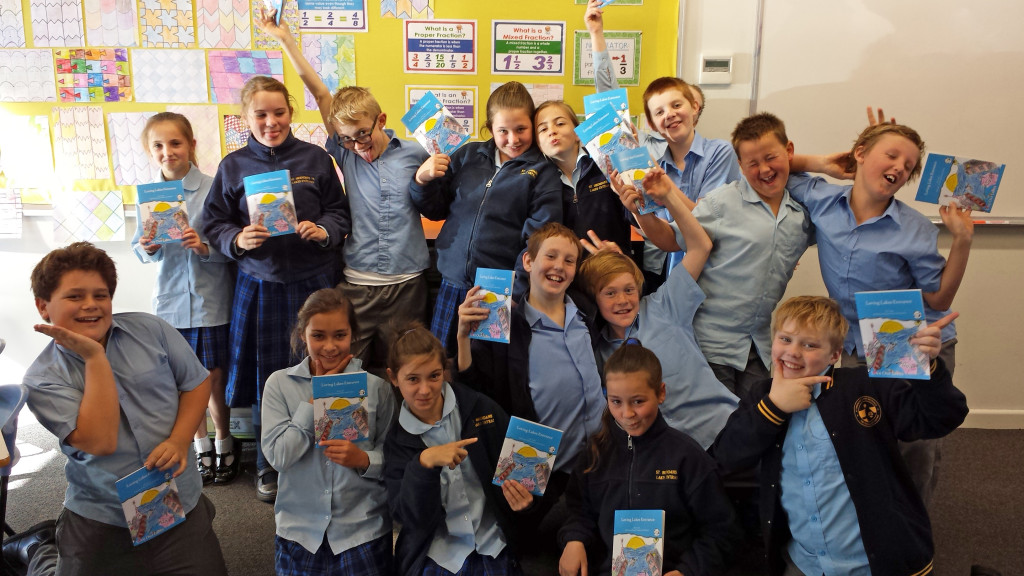 Students from St Brendan's School who wrote and illustrated "Loving Lakes Entrance"